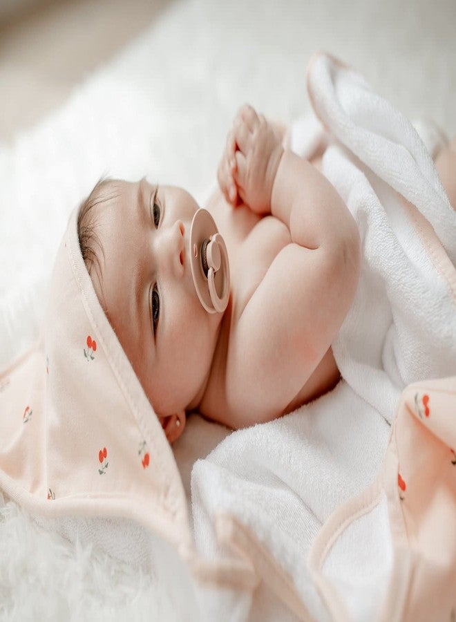 Ely's & Co. Baby Hooded Towel and Wash Cloth Set, Thick Absorbent 100% Cotton Terry, for Newborn Baby Girl, Bath Towel 35”x35” with Pocketed Wash Cloth 10”x10” (Red Cherry Collection) - Image 2